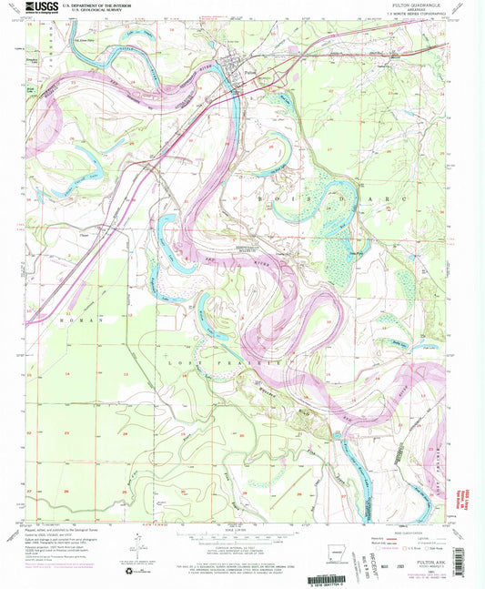 Classic USGS Fulton Arkansas 7.5'x7.5' Topo Map Image