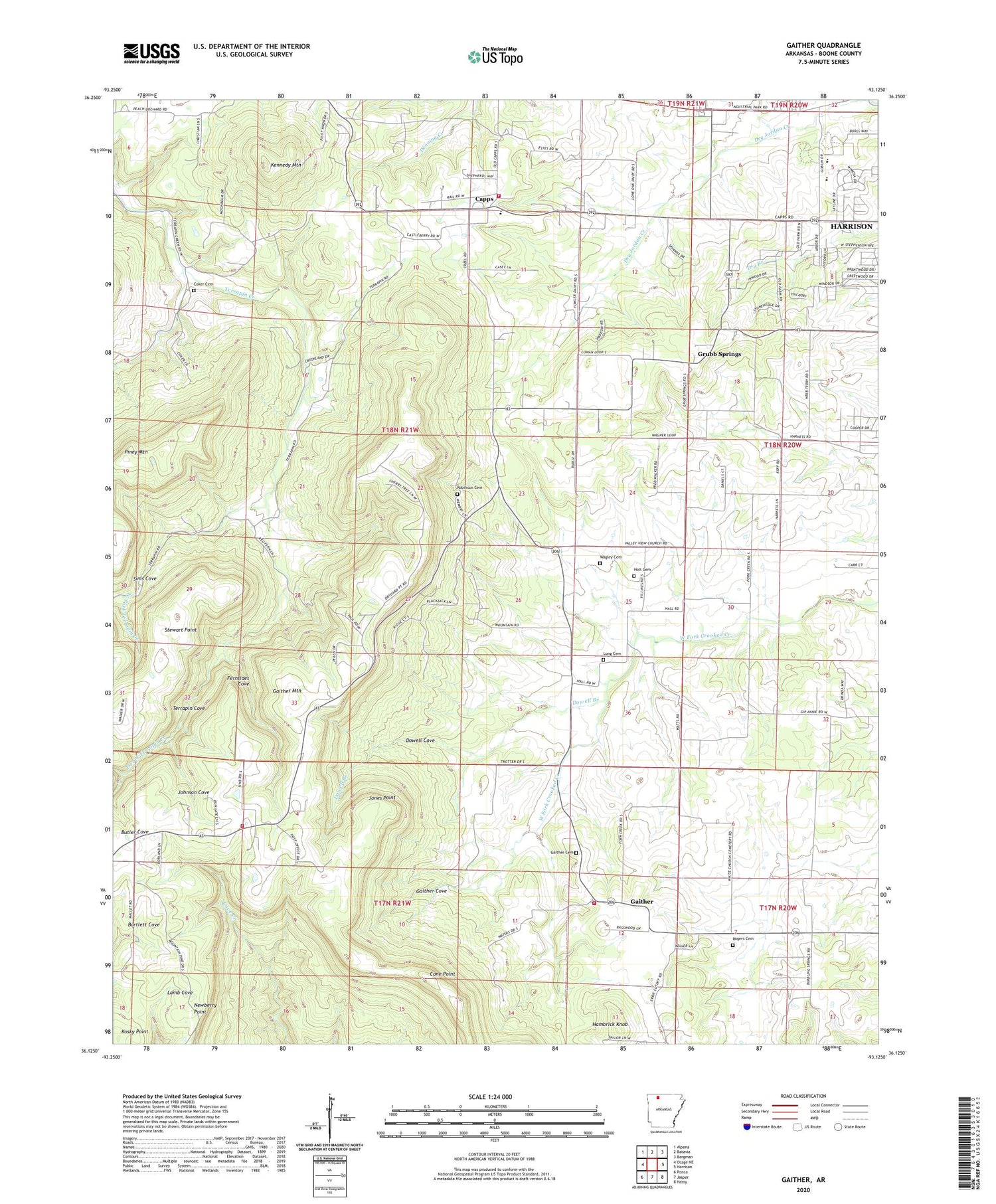 Gaither Arkansas US Topo Map Image