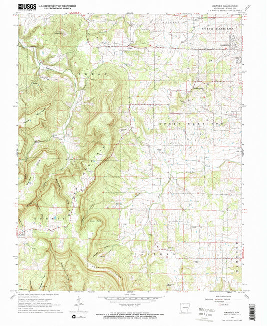 Classic USGS Gaither Arkansas 7.5'x7.5' Topo Map Image
