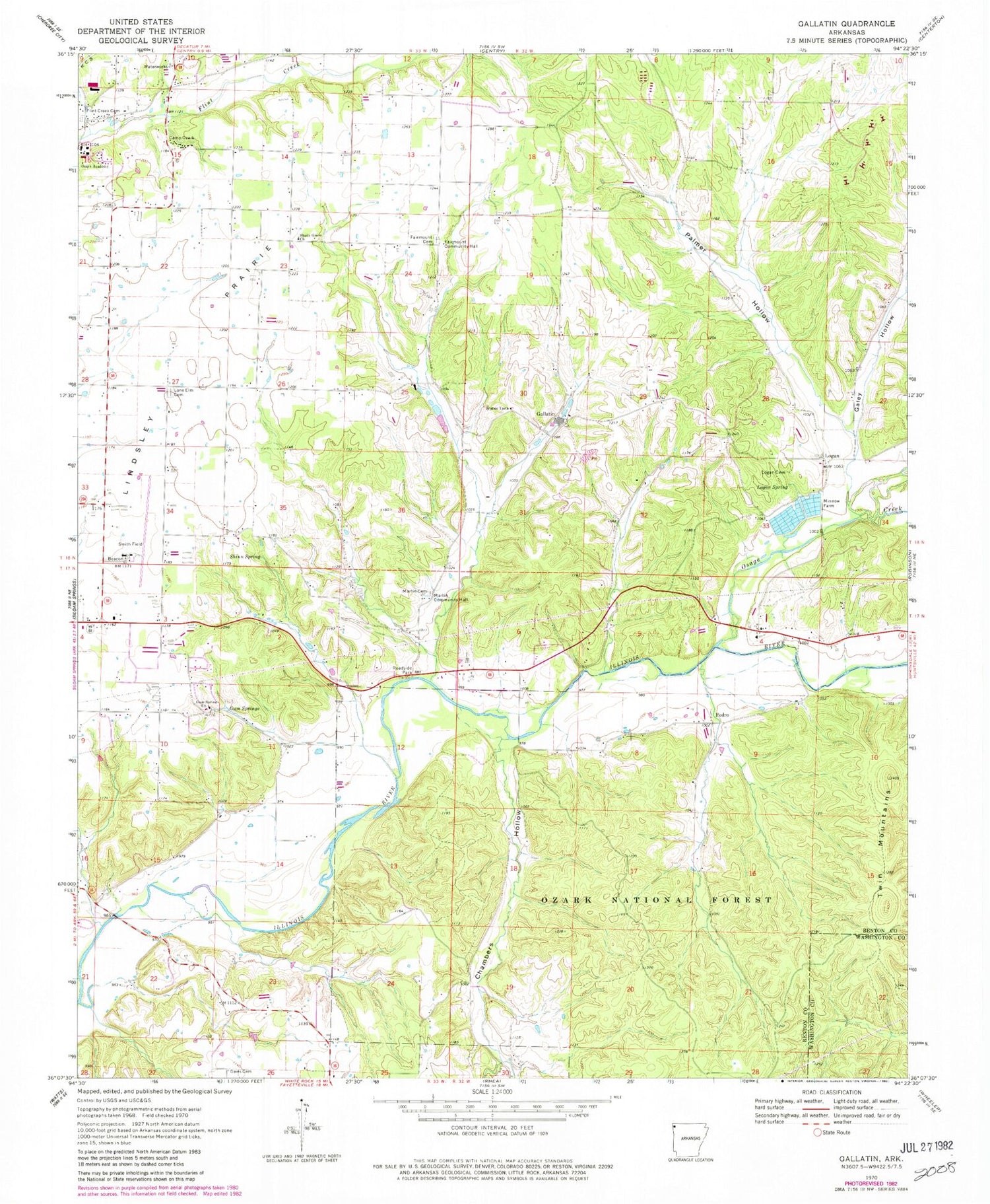 Classic USGS Gallatin Arkansas 7.5'x7.5' Topo Map Image