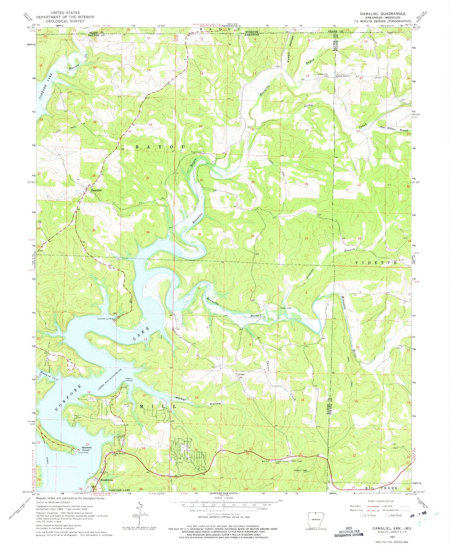 Classic USGS Gamaliel Arkansas 7.5'x7.5' Topo Map Image