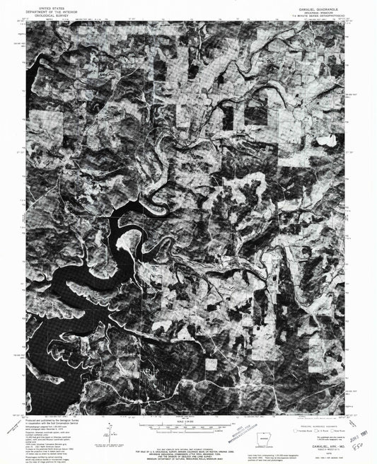 Classic USGS Gamaliel Arkansas 7.5'x7.5' Topo Map Image