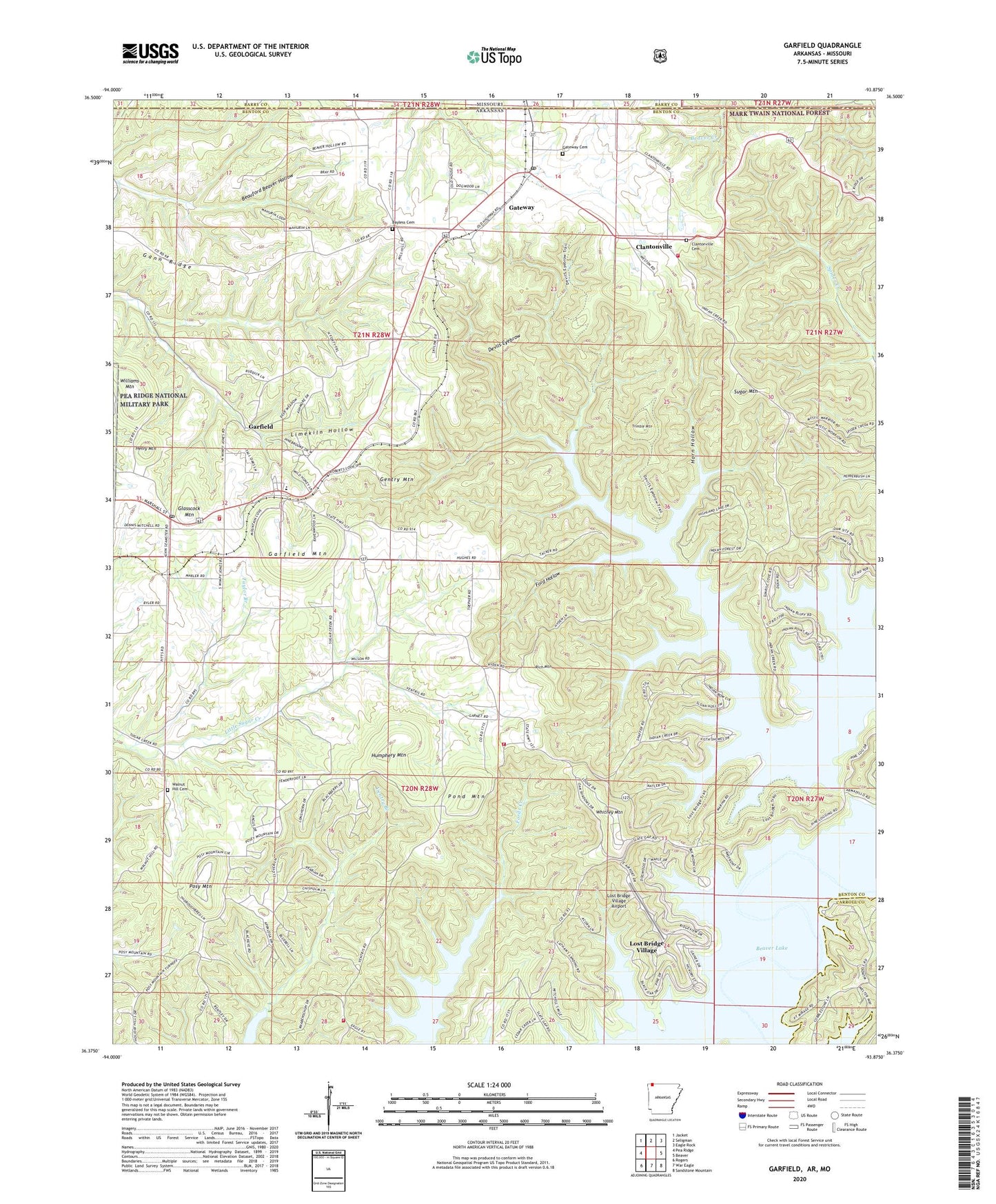 Garfield Arkansas US Topo Map Image