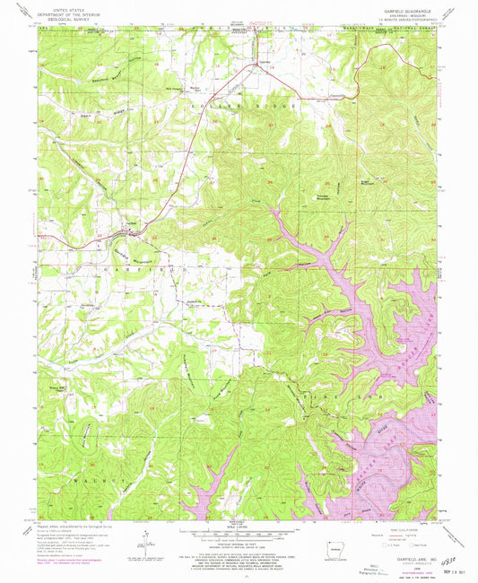 Classic USGS Garfield Arkansas 7.5'x7.5' Topo Map Image