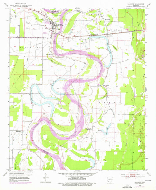 Classic USGS Garland Arkansas 7.5'x7.5' Topo Map Image