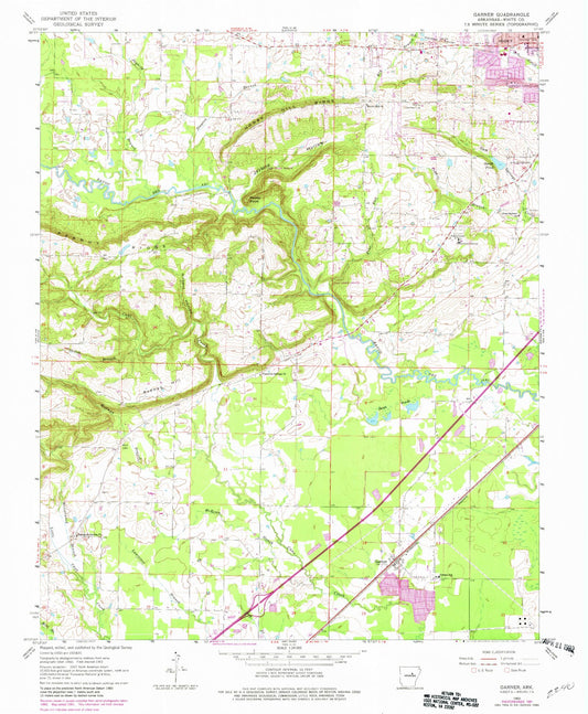 Classic USGS Garner Arkansas 7.5'x7.5' Topo Map Image