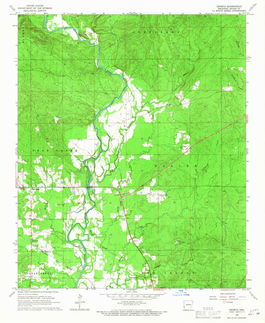 Classic USGS Geneva Arkansas 7.5'x7.5' Topo Map Image