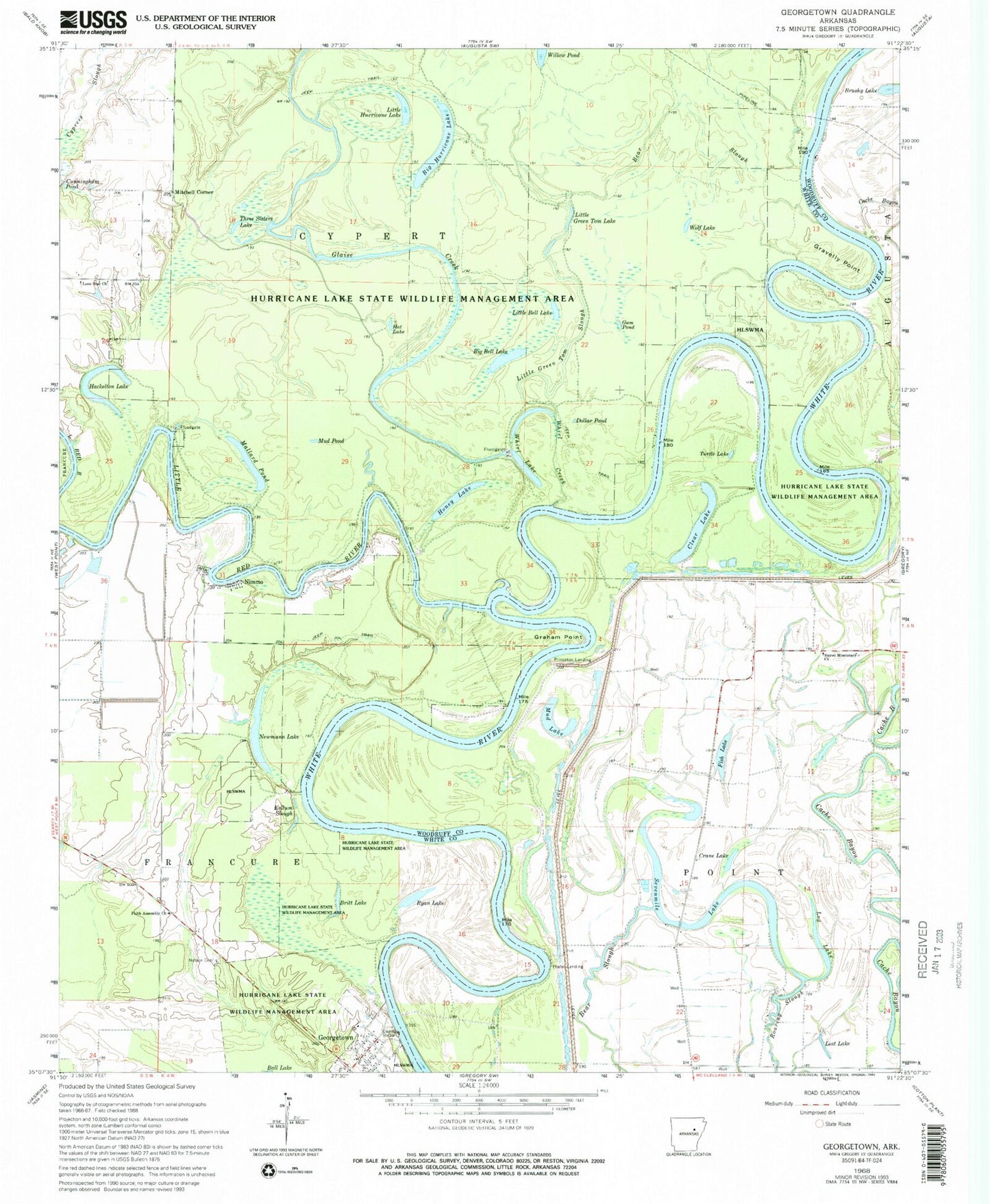 Classic USGS Georgetown Arkansas 7.5'x7.5' Topo Map Image