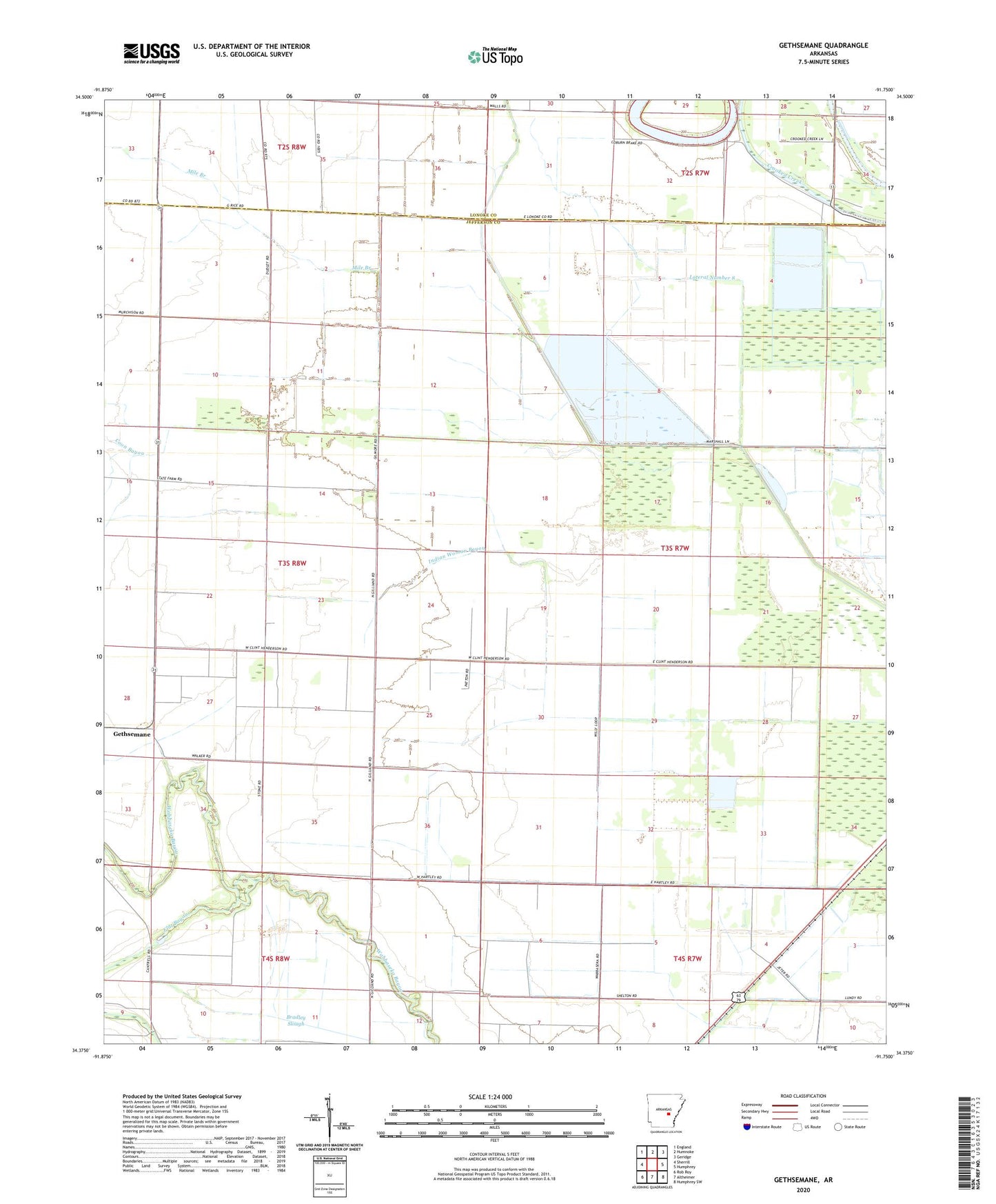 Gethsemane Arkansas US Topo Map Image