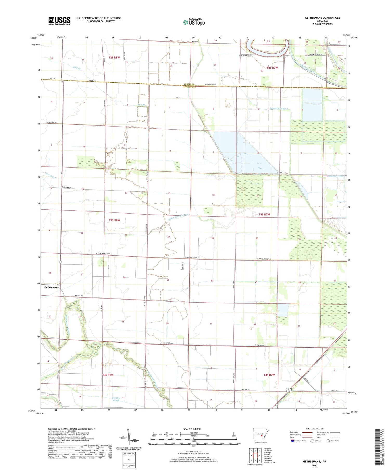 Gethsemane Arkansas US Topo Map Image