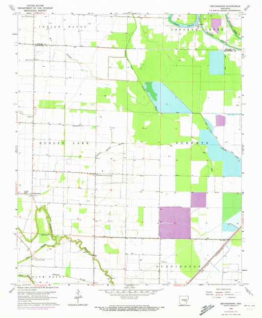Classic USGS Gethsemane Arkansas 7.5'x7.5' Topo Map Image