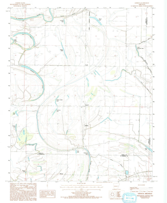 Classic USGS Gieseck Arkansas 7.5'x7.5' Topo Map Image
