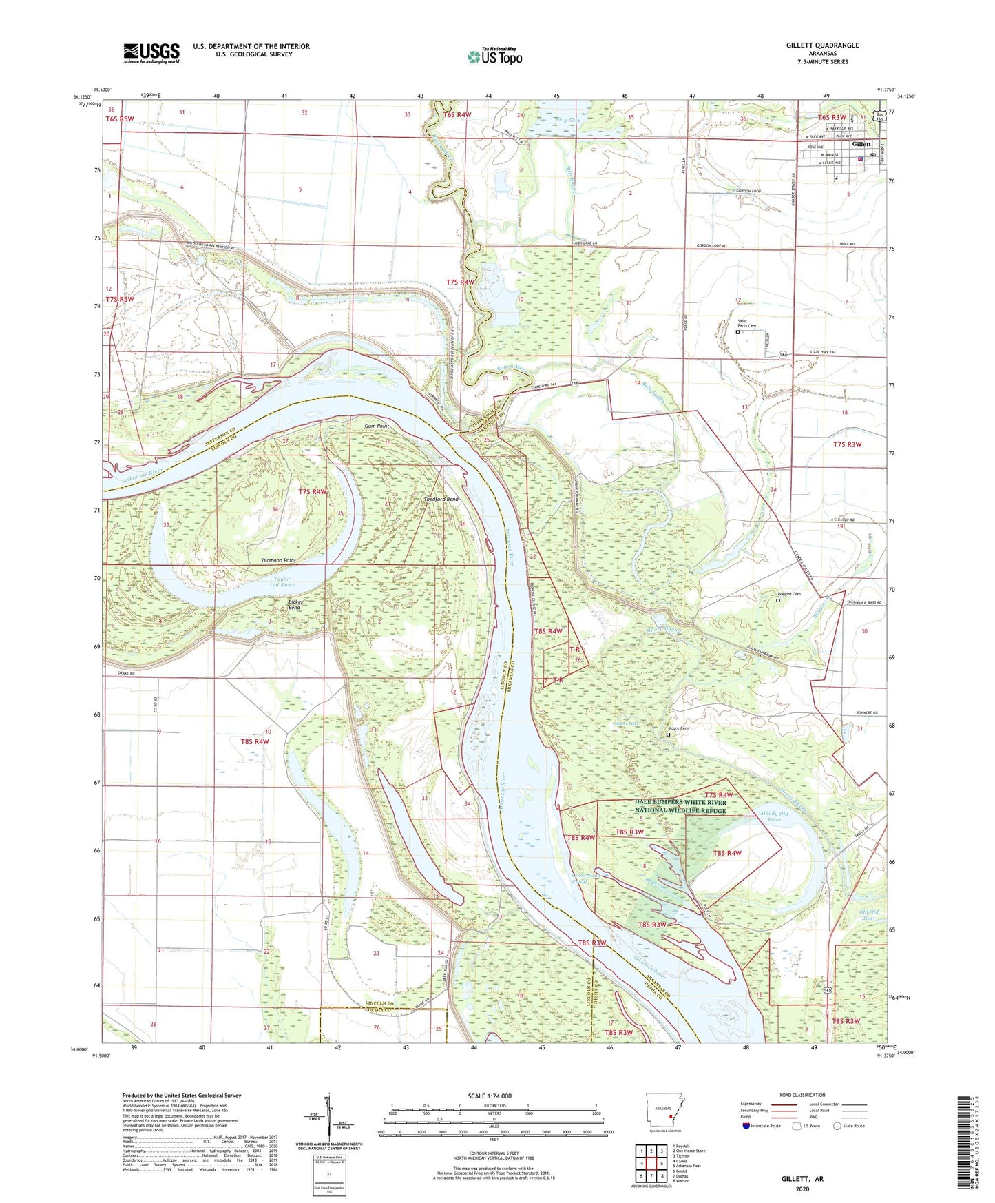 Gillett Arkansas US Topo Map Image