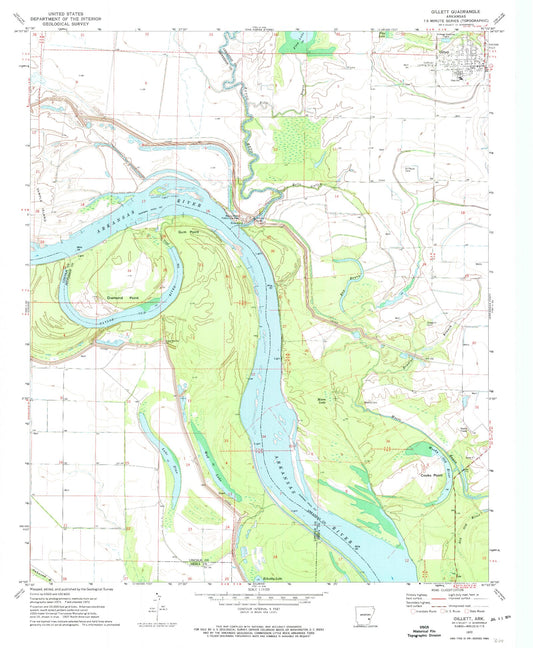 Classic USGS Gillett Arkansas 7.5'x7.5' Topo Map Image