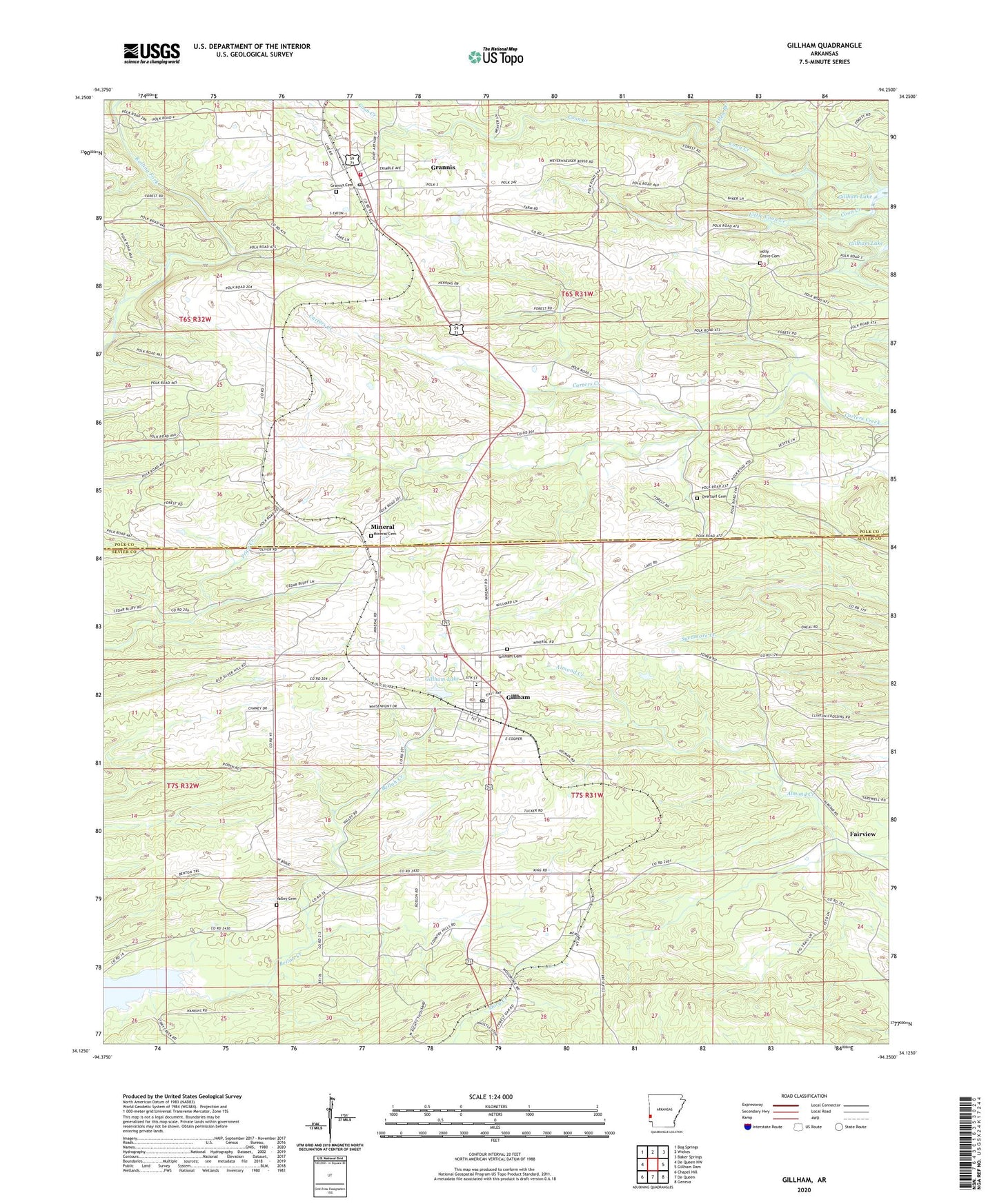 Gillham Arkansas US Topo Map Image