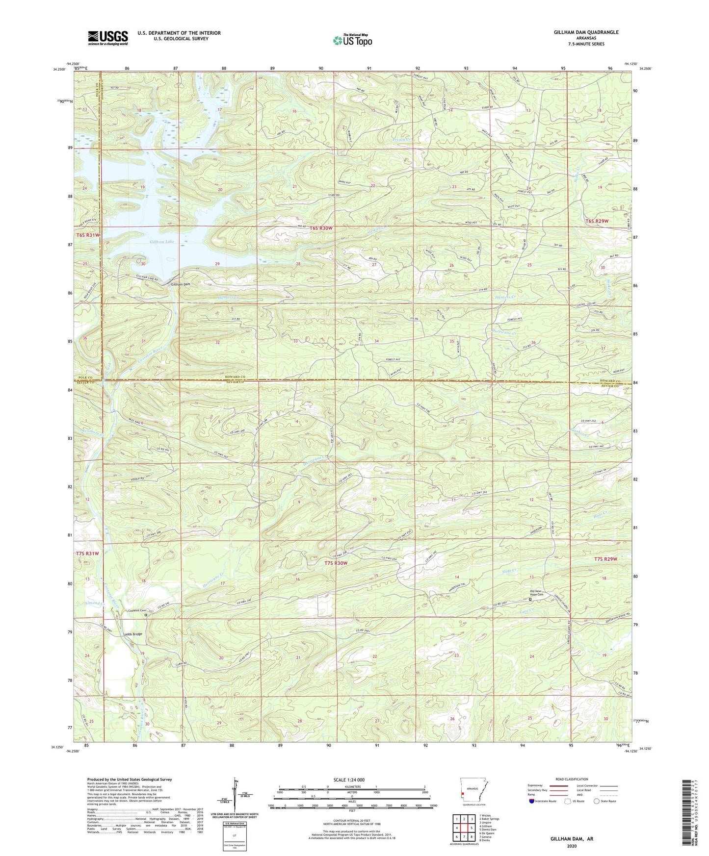 Gillham Dam Arkansas US Topo Map Image