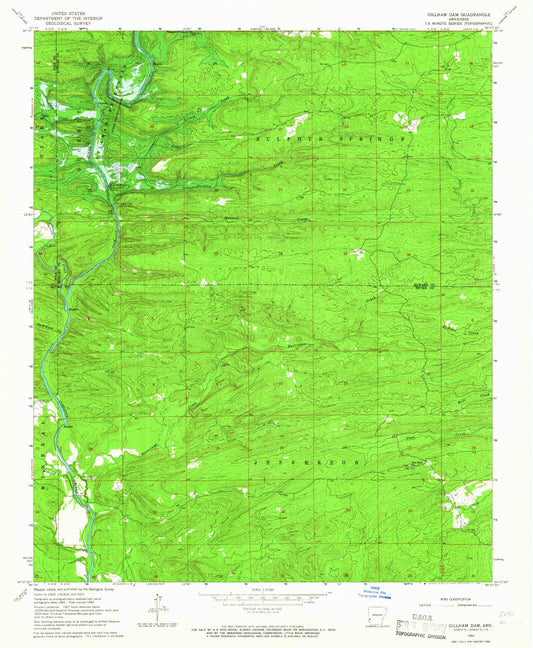 Classic USGS Gillham Dam Arkansas 7.5'x7.5' Topo Map Image