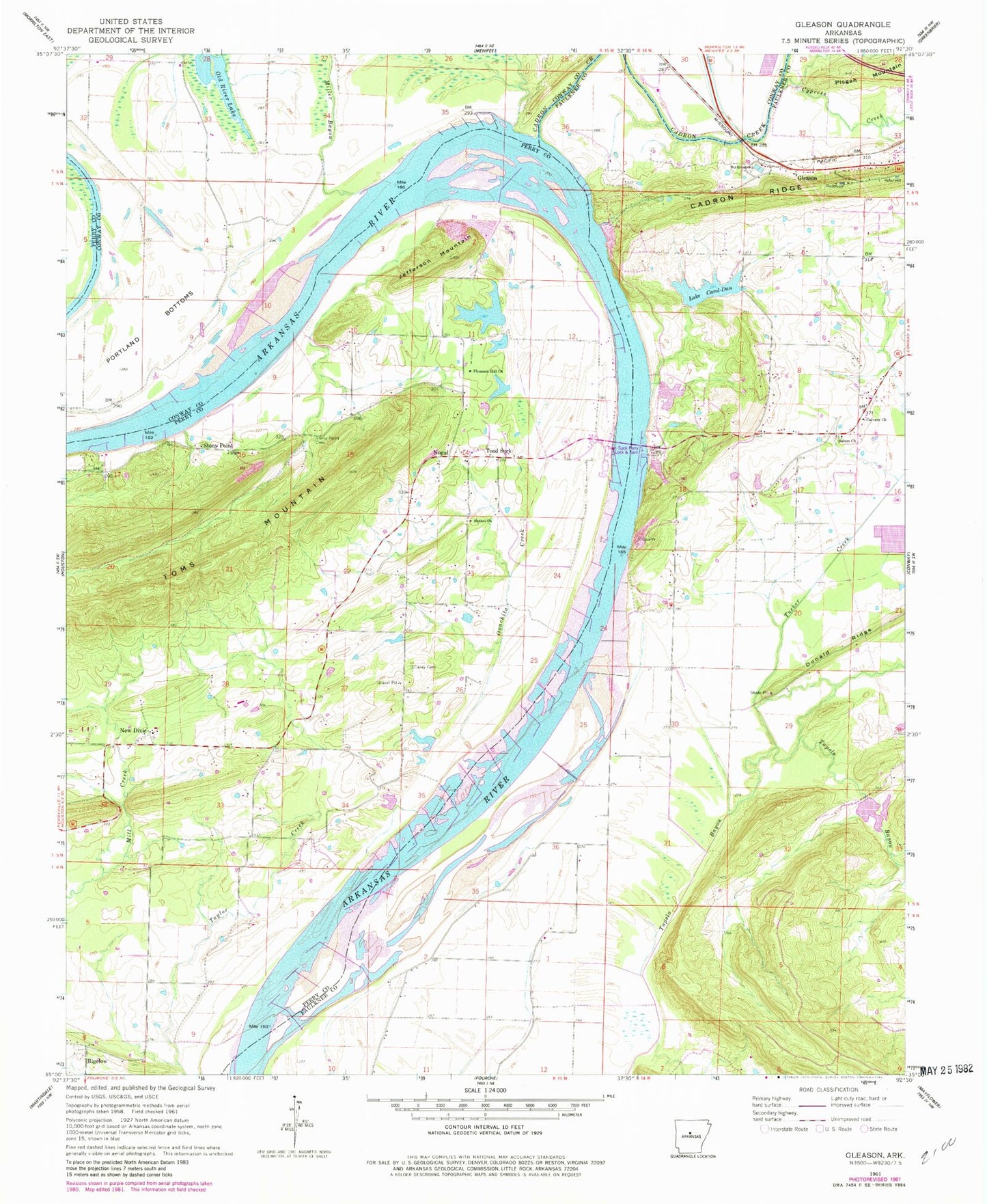 Classic USGS Gleason Arkansas 7.5'x7.5' Topo Map Image