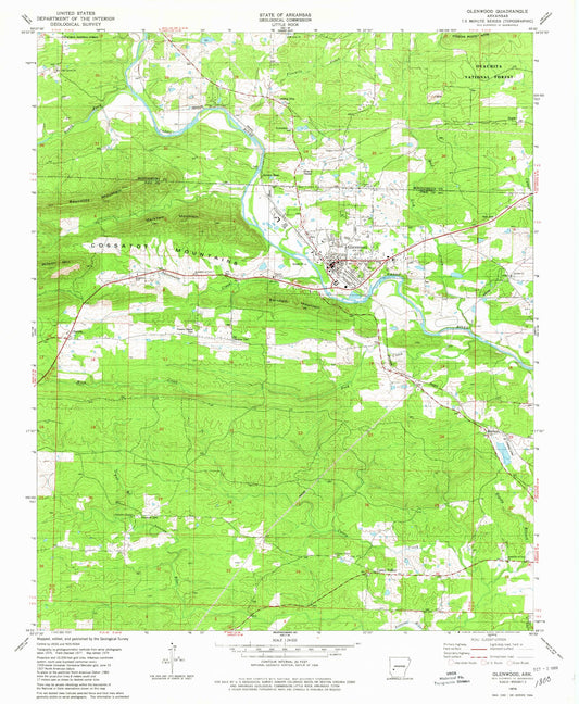 Classic USGS Glenwood Arkansas 7.5'x7.5' Topo Map Image