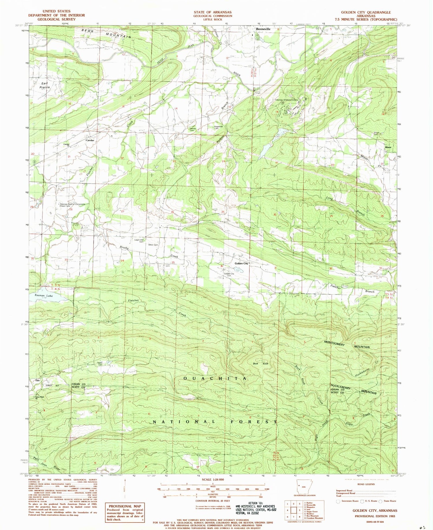 Classic USGS Golden City Arkansas 7.5'x7.5' Topo Map Image