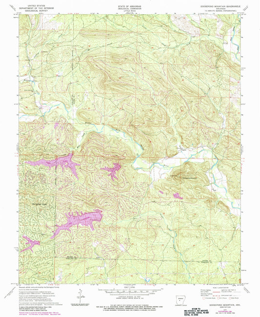 Classic USGS Goosepond Mountain Arkansas 7.5'x7.5' Topo Map Image