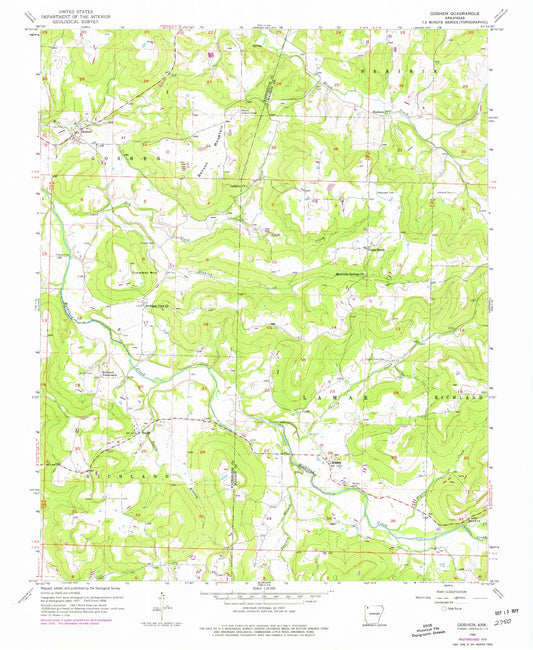 Classic USGS Goshen Arkansas 7.5'x7.5' Topo Map Image