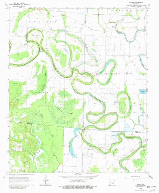 Classic USGS Gourd Arkansas 7.5'x7.5' Topo Map Image