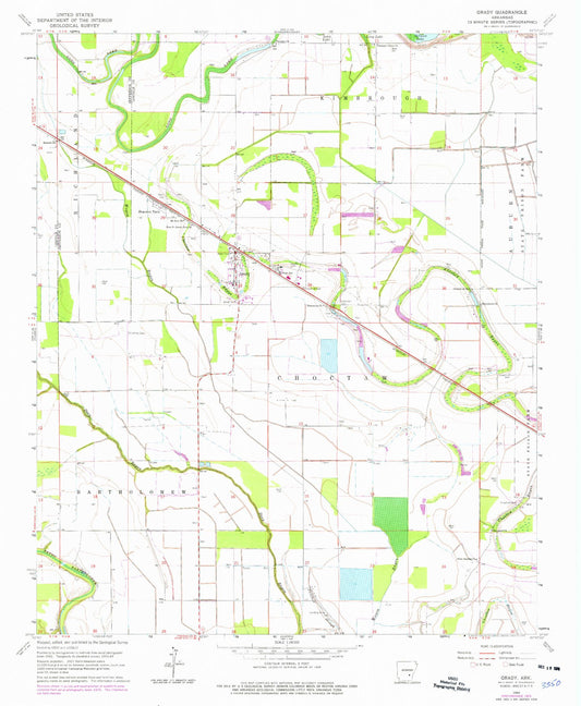 Classic USGS Grady Arkansas 7.5'x7.5' Topo Map Image