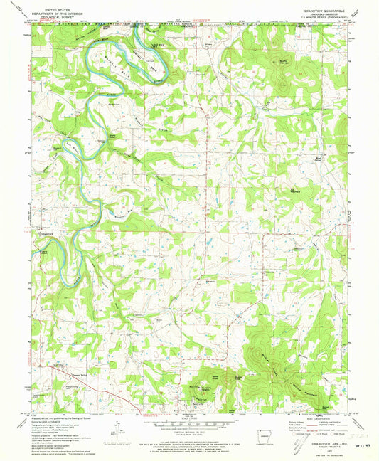 Classic USGS Grandview Arkansas 7.5'x7.5' Topo Map Image