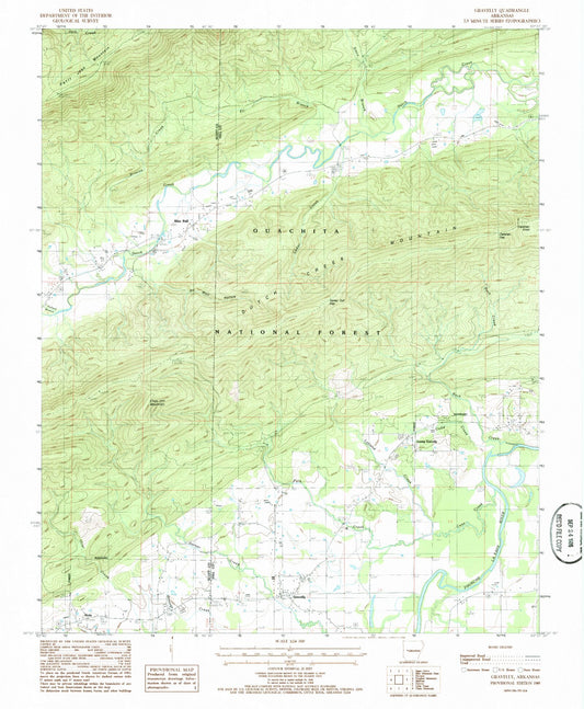 Classic USGS Gravelly Arkansas 7.5'x7.5' Topo Map Image