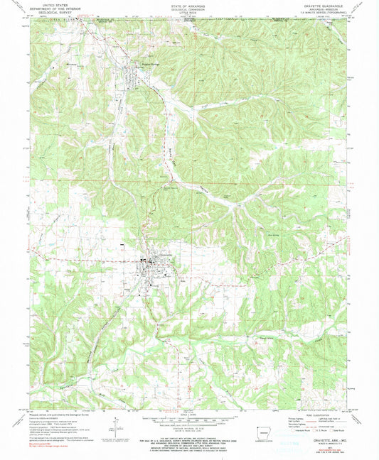 Classic USGS Gravette Arkansas 7.5'x7.5' Topo Map Image