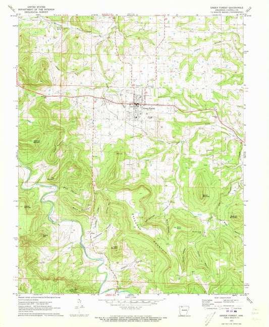 Classic USGS Green Forest Arkansas 7.5'x7.5' Topo Map Image