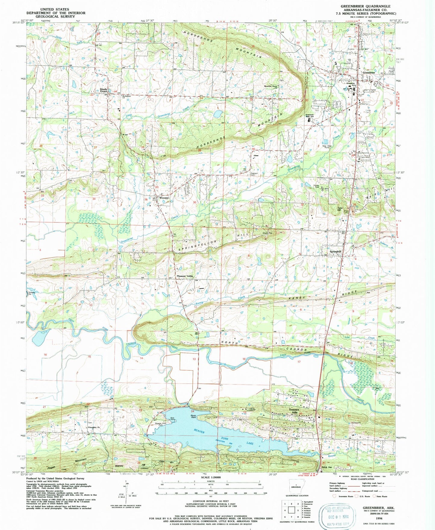 Classic USGS Greenbrier Arkansas 7.5'x7.5' Topo Map Image