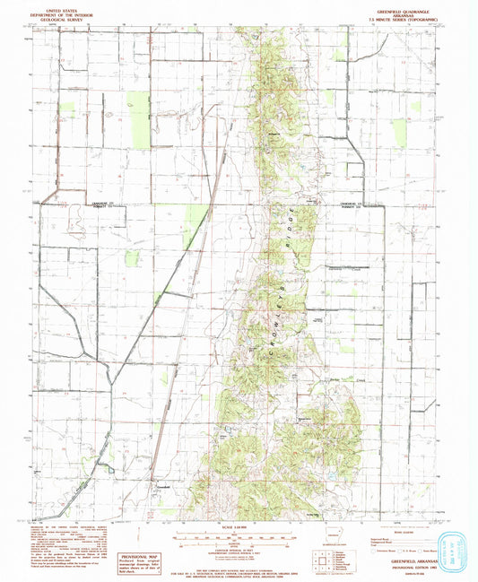 Classic USGS Greenfield Arkansas 7.5'x7.5' Topo Map Image