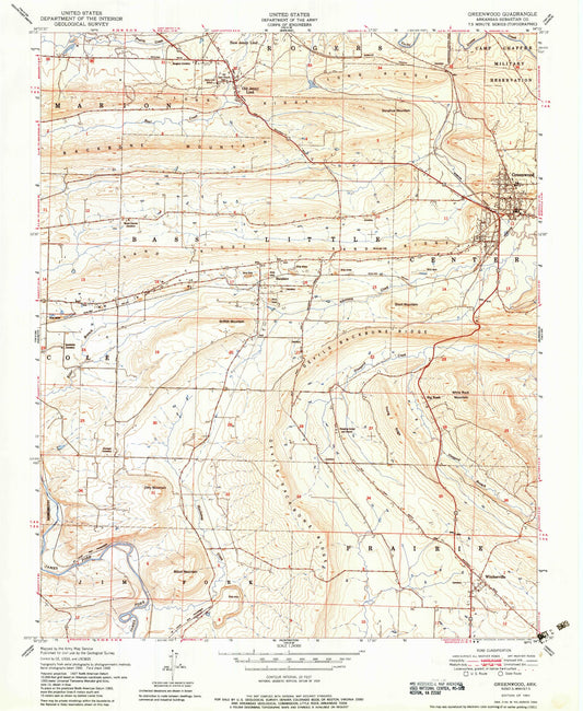 Classic USGS Greenwood Arkansas 7.5'x7.5' Topo Map Image