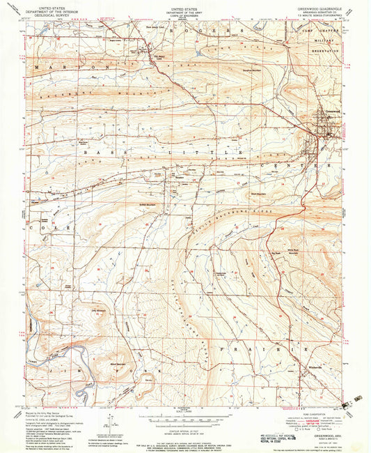 Classic USGS Greenwood Arkansas 7.5'x7.5' Topo Map Image