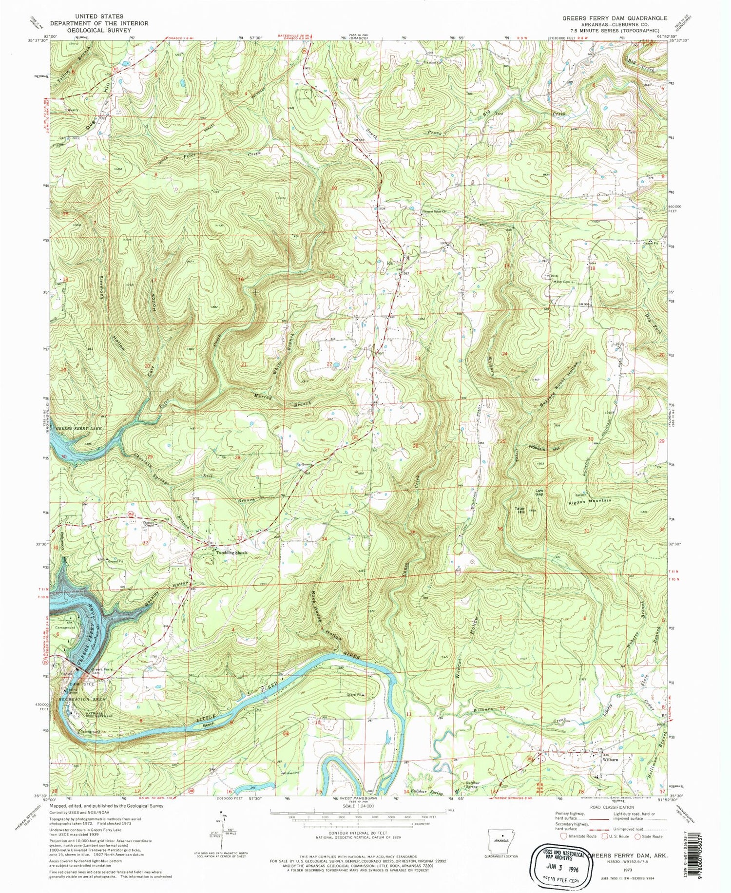 Classic USGS Greers Ferry Dam Arkansas 7.5'x7.5' Topo Map Image