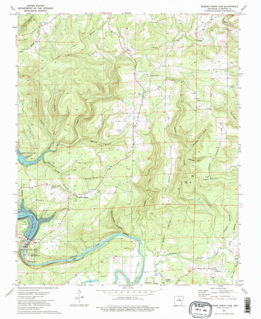 Classic USGS Greers Ferry Dam Arkansas 7.5'x7.5' Topo Map Image