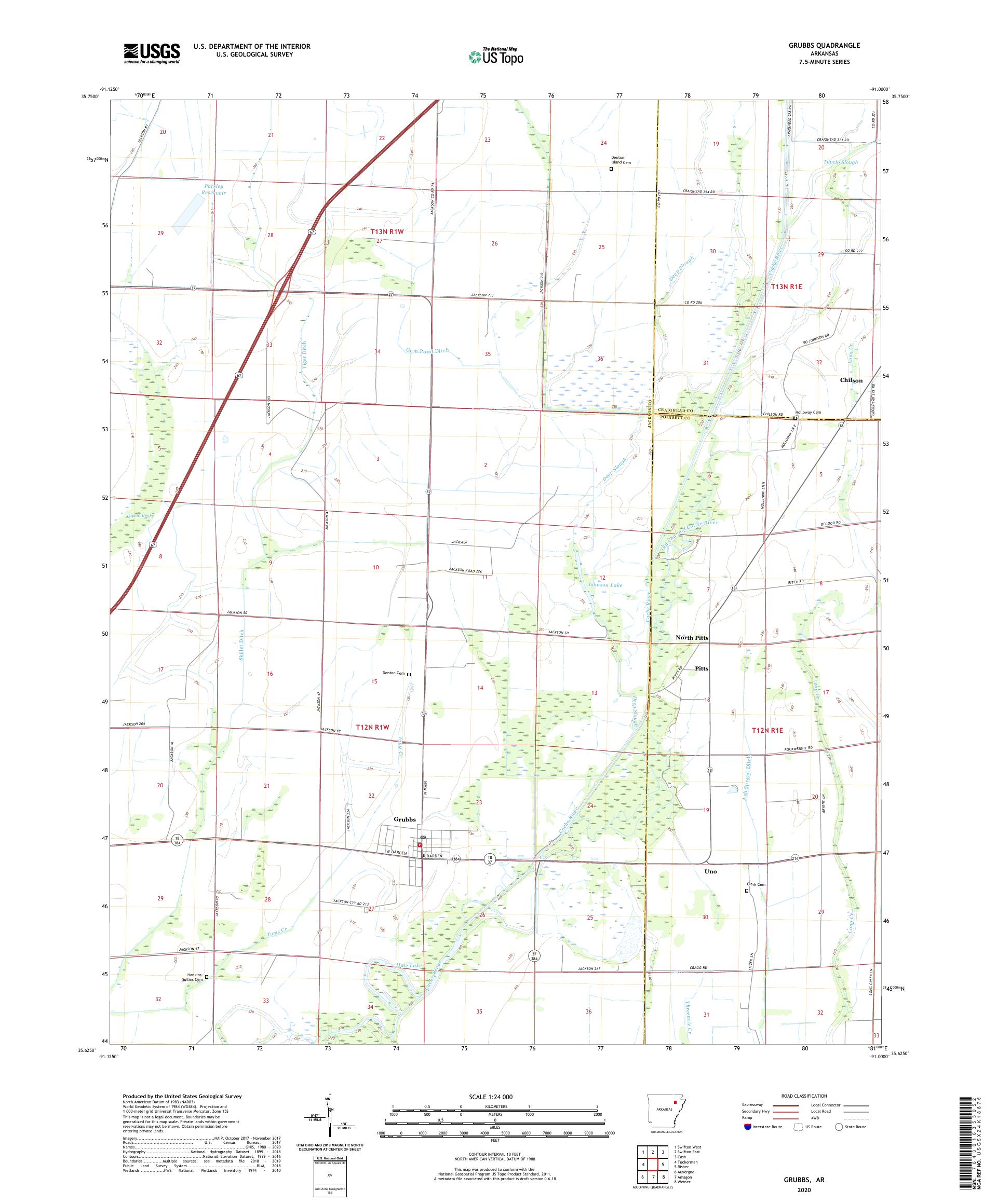 Grubbs Arkansas US Topo Map – MyTopo Map Store