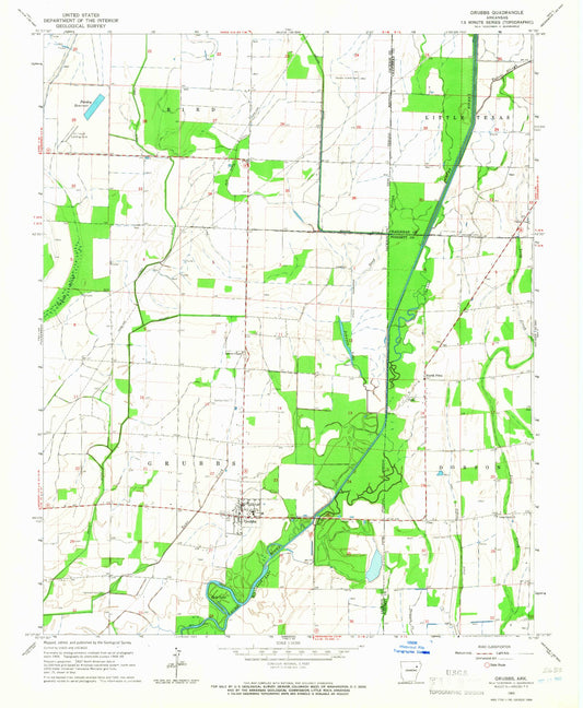 Classic USGS Grubbs Arkansas 7.5'x7.5' Topo Map Image
