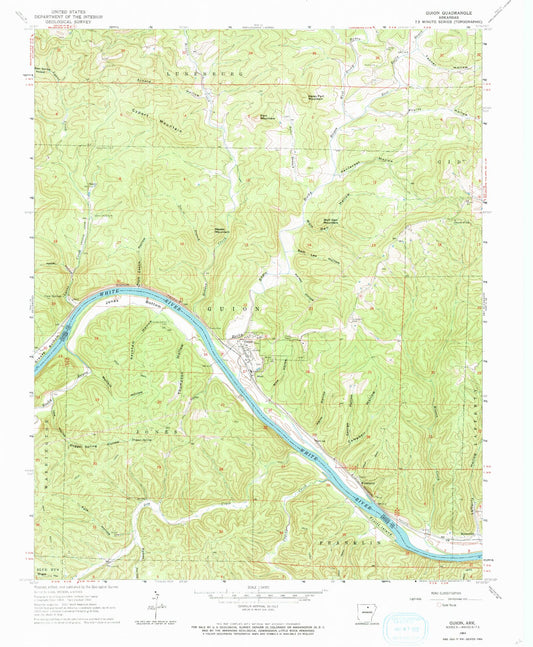 Classic USGS Guion Arkansas 7.5'x7.5' Topo Map Image