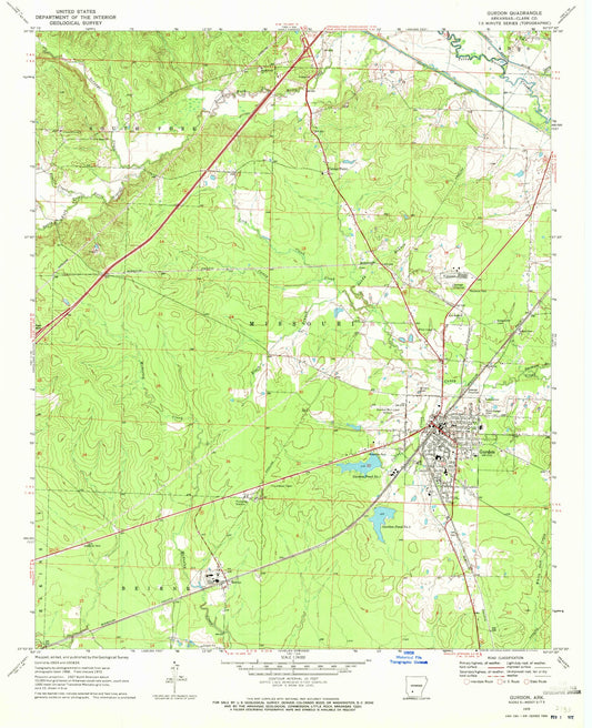 Classic USGS Gurdon Arkansas 7.5'x7.5' Topo Map Image