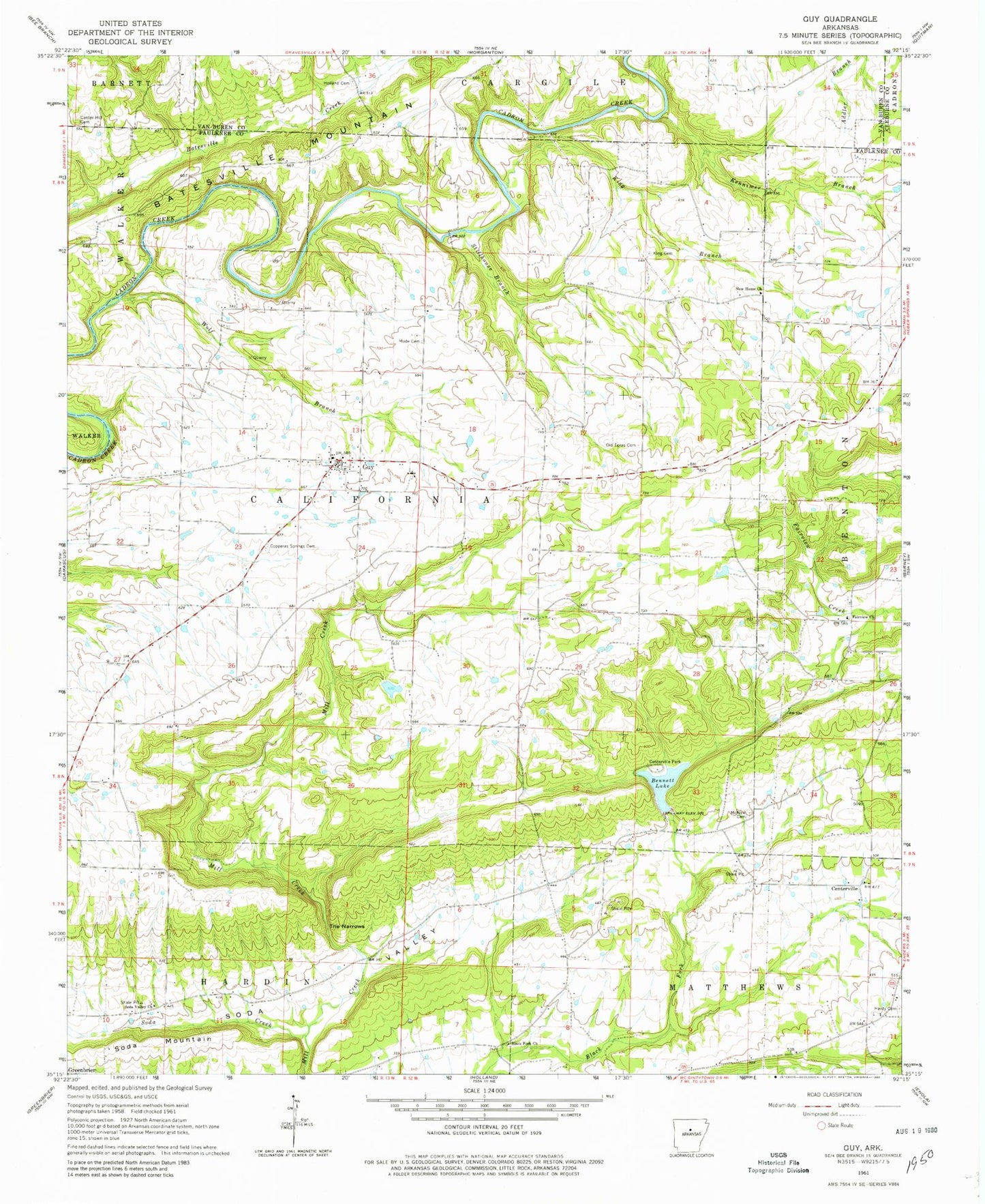 Classic USGS Guy Arkansas 7.5'x7.5' Topo Map Image