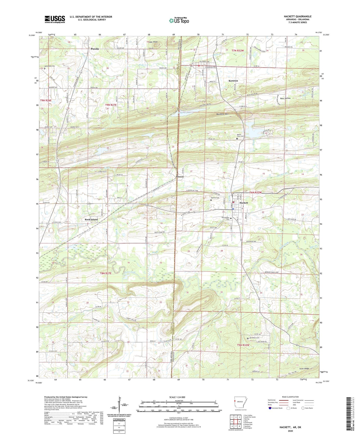 Hackett Arkansas US Topo Map Image