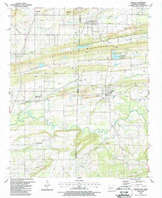 Classic USGS Hackett Arkansas 7.5'x7.5' Topo Map Image