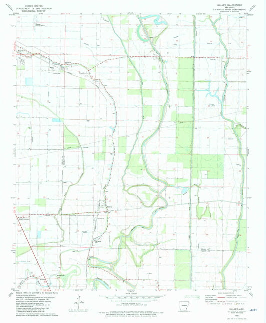 Classic USGS Halley Arkansas 7.5'x7.5' Topo Map Image