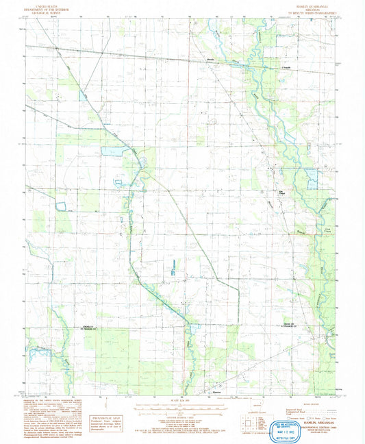 Classic USGS Hamlin Arkansas 7.5'x7.5' Topo Map Image
