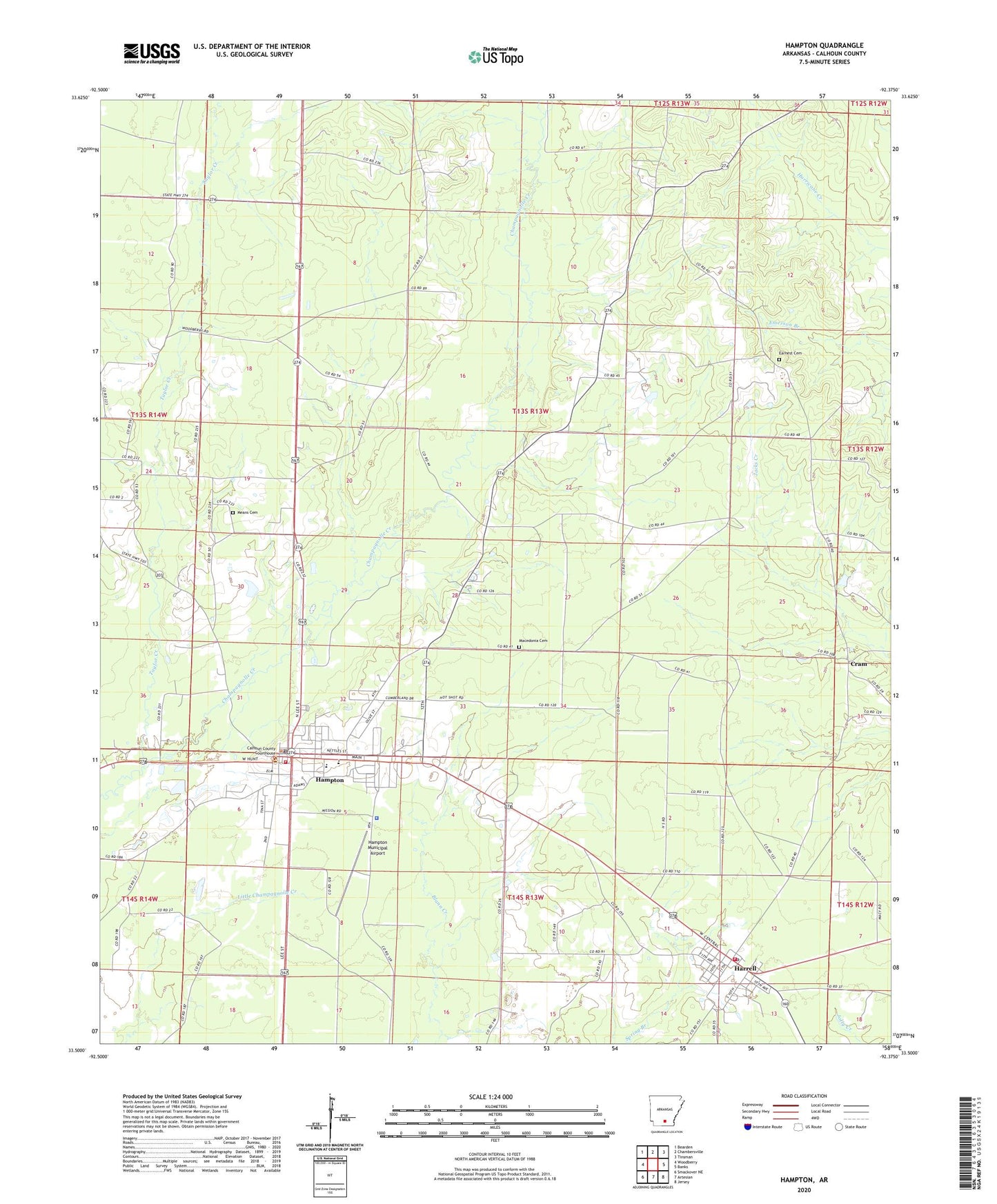 Hampton Arkansas US Topo Map Image
