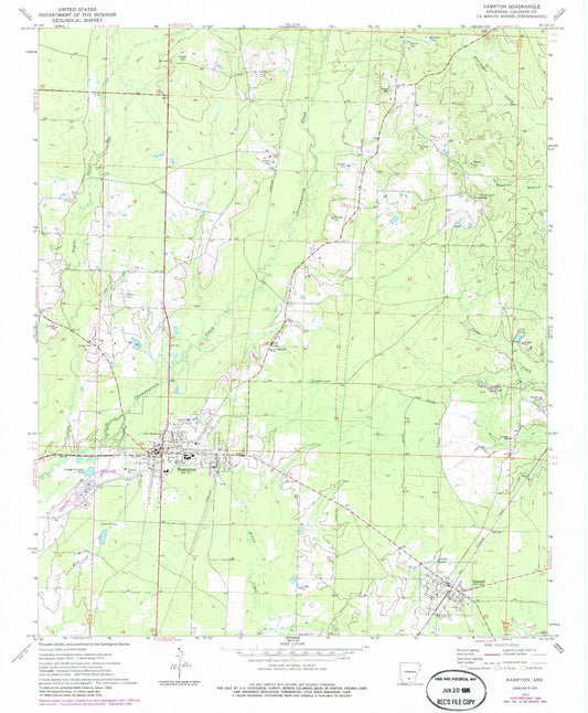Classic USGS Hampton Arkansas 7.5'x7.5' Topo Map Image