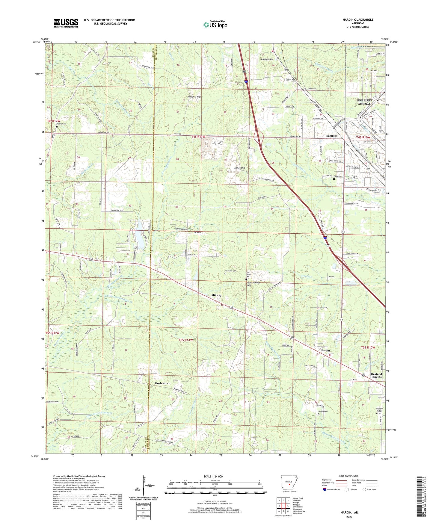 Hardin Arkansas US Topo Map Image